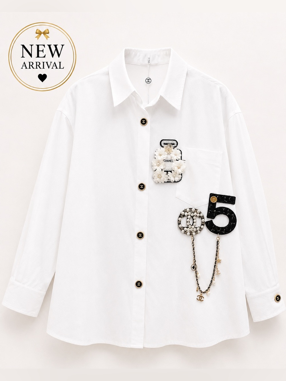 🤍 White Embellished Button-Up Shirt 🤍